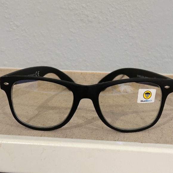 Black frame blue blocker glasses. 6” across eyes and nose and 6” arm - Picture 1 of 5